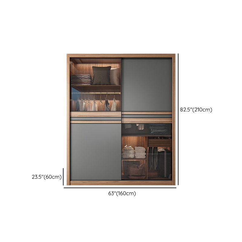 Brown and Gray Storage Cabinet Modern Sliding Door Cabinet with Drawers