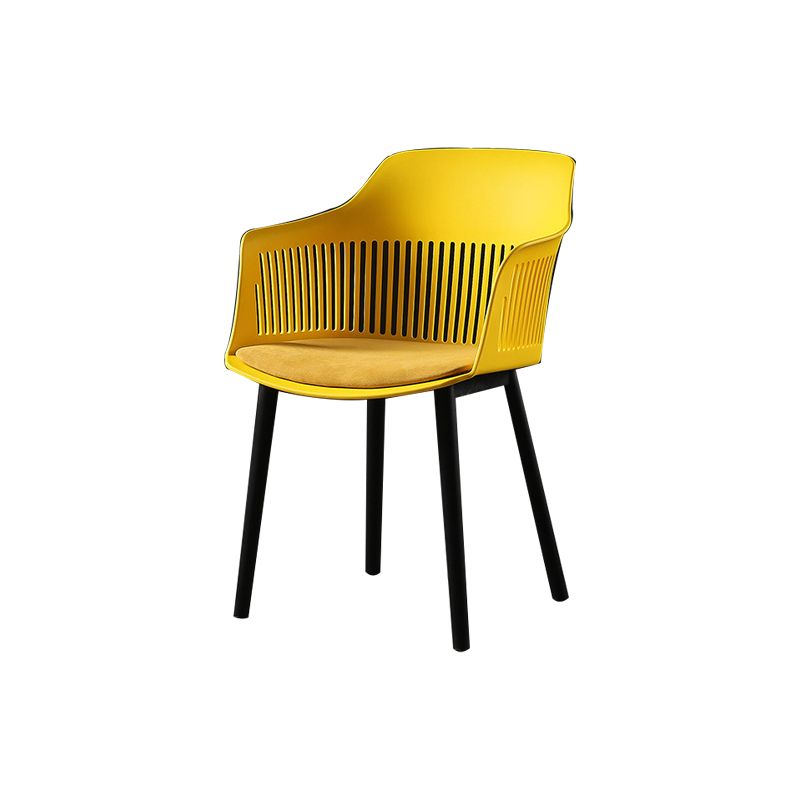 Slat Back Dining Side Chair Industrial Plastic Dining Arm Chair in Black Legs