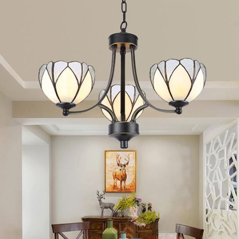 Bloemkroonluchter Licht 3/6/8 Lichten Frosted Glass Tiffany Pendant verlichting in geel/rood