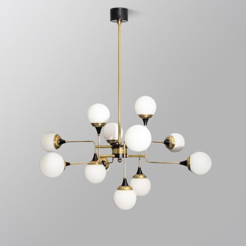 Bubble Chandelier Lamp Modernity Milky Glass 12 Heads Gold and Black Pendant Lighting Fixture for Dining Room
