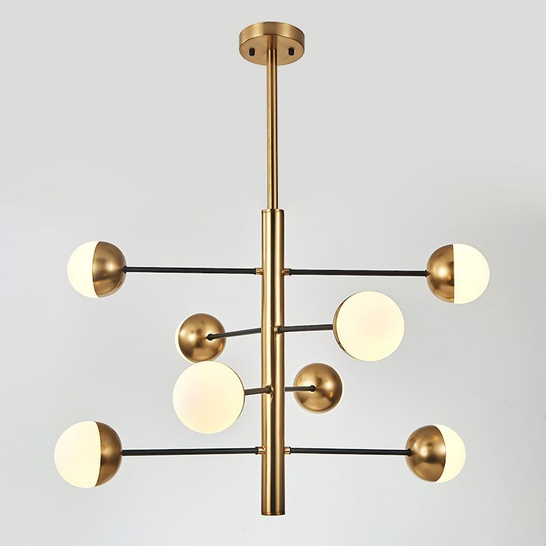 Gold Vertical Pendant Chandelier Postmodern Opal Ball Glass Hanging Light for Dining Room