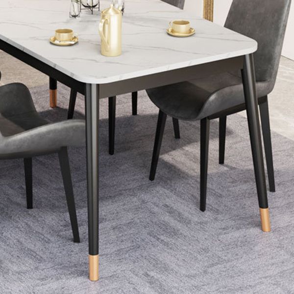 Glam Style Stone Dining Table 4 Metal Legs Table Home Rectangle Dining Table