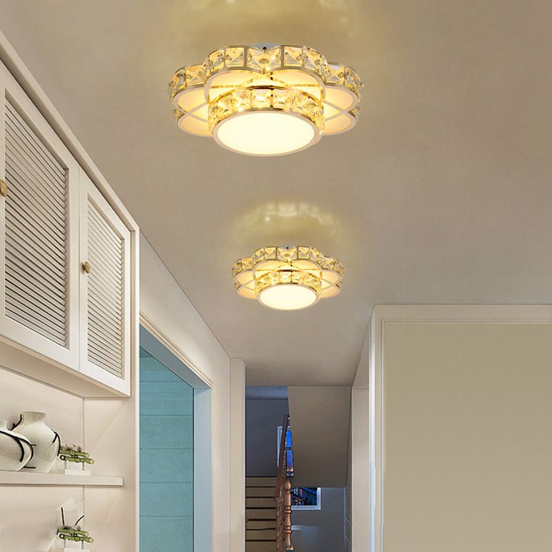 Modernist LED Flush - Mount Light Gold Finish Flower Massimale Fixture con Clear Crystal Shade