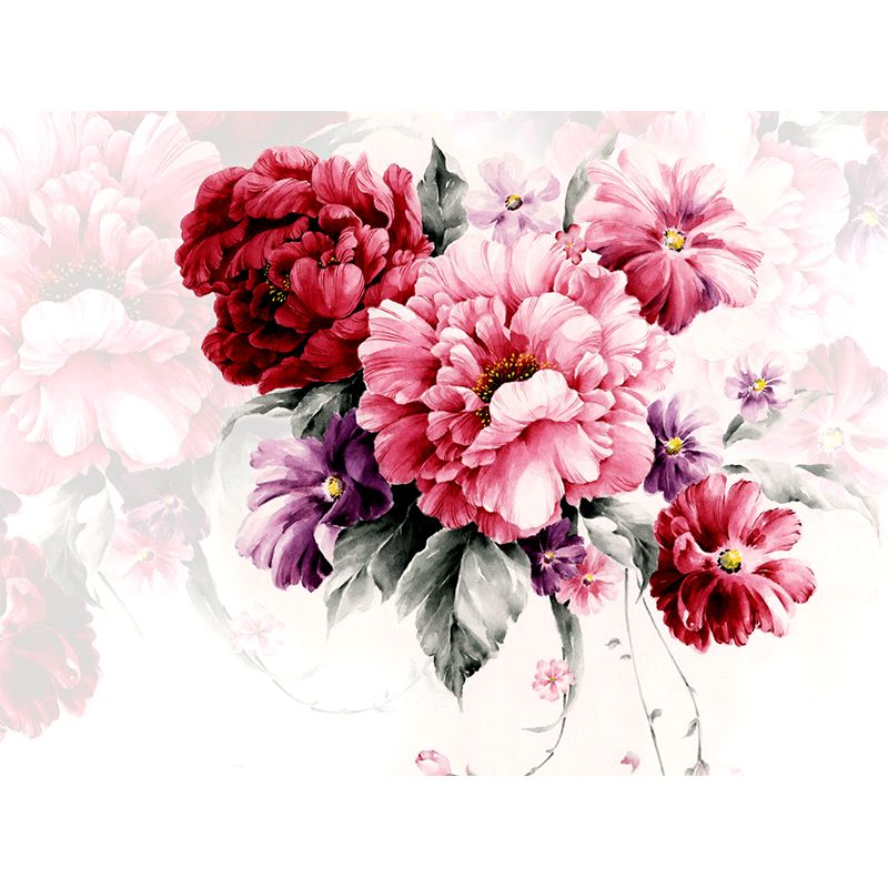 Whole Peony Blossom Wall Mural Decal Pink Non-Woven Wall Covering, Waterproof, Custom Size