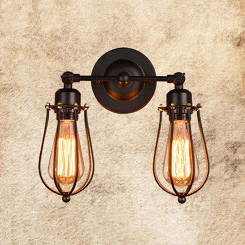2 luci in metallo montato a parete lampada montata industriale a parete a gabbia per sala e foyer