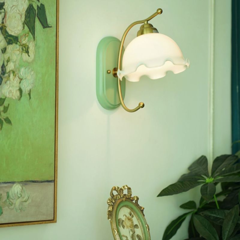 Nordic Style Wall Light Dome Shape Wall Lamp with Wooden Base for Bedroom