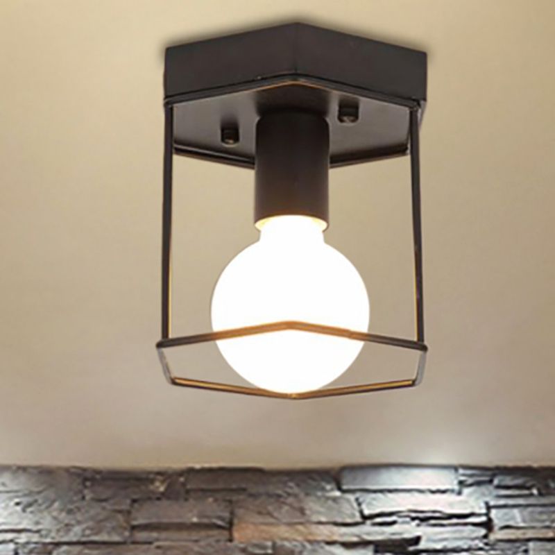1 Light Metal Flush Light Fixture Black/White Industrial Triangle/Hexagon Living Room Ceiling Lighting