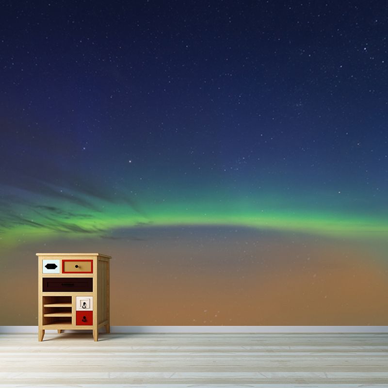 Full Size Arched Aurora Mural Wallpaper Minimal Dreamy Starry Wall Decor in Aqua