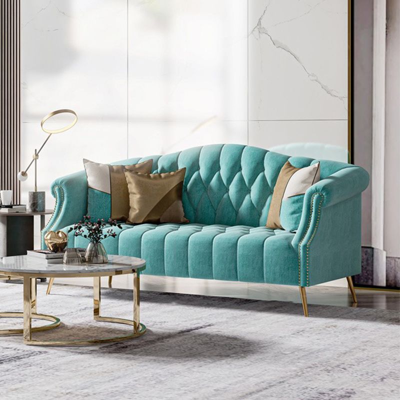 Velvet Sofa Contemporary Rolled Arm Sofa 37.40" High for Apartment