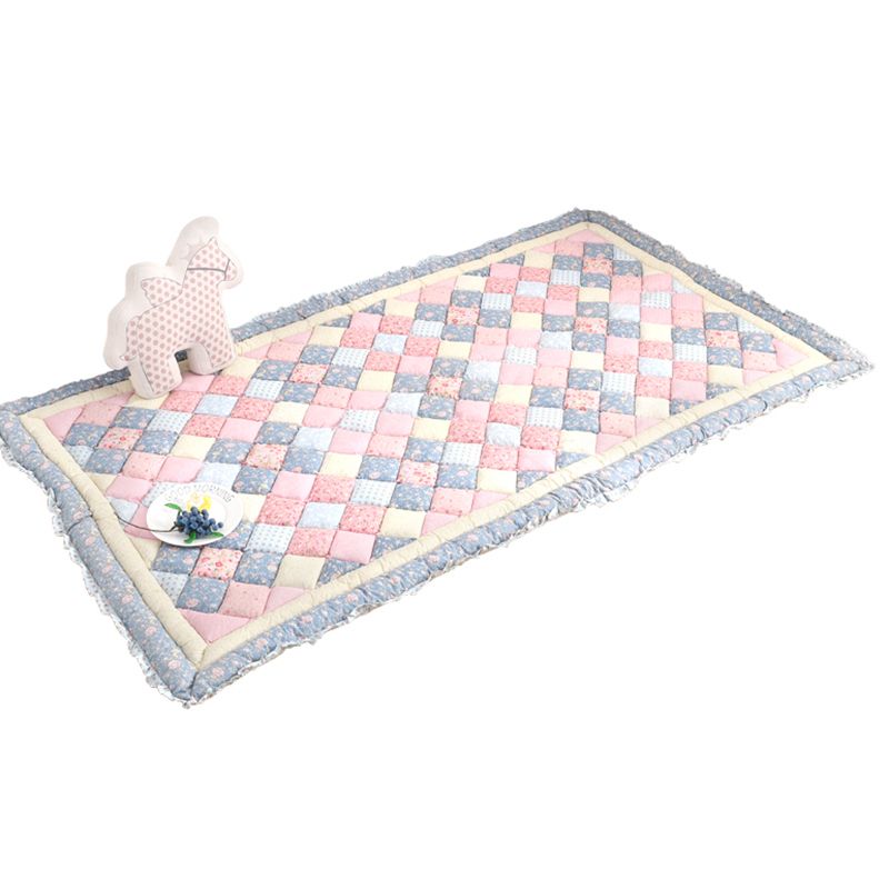 Nordic Plaid Printed Rug Multicolored Cotton Indoor Rug Anti-Slip Pet Friendly Easy Care Area Carpet for Room