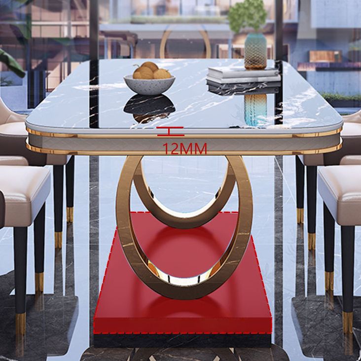 Stone Top Dining Table Traditional Luxury Table with Pedestal Base in Gold