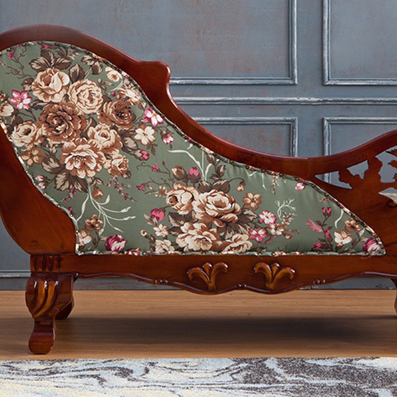 French Country Upholstered Chaise Lounge Couch One Armed Lounge Chair in Solid Wood