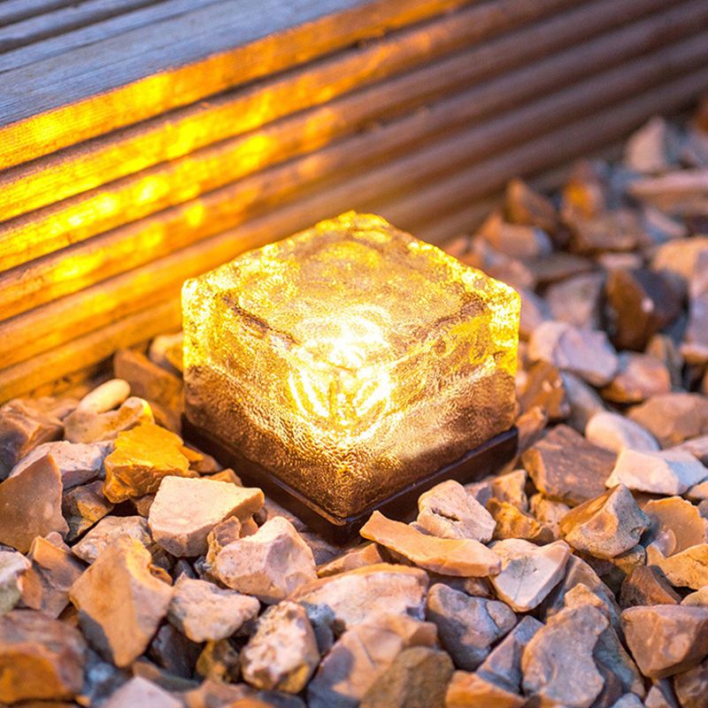 Ice Block Solar Buried Lamp Modern Clear Textured Glass LED Outdoor Ground Light in White/Yellow/Blue Light