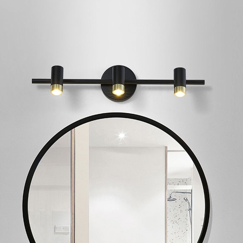 Black Short Tube Wall Vanity Light Contemporary 3-Bulb Metal Adjustable Wall Sconce Lighting