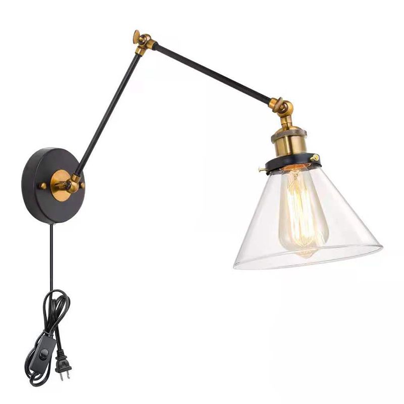 Glass Geometric Wall Lighting Industrial Style 1-Light Wall Mounted Light Fixture in Black