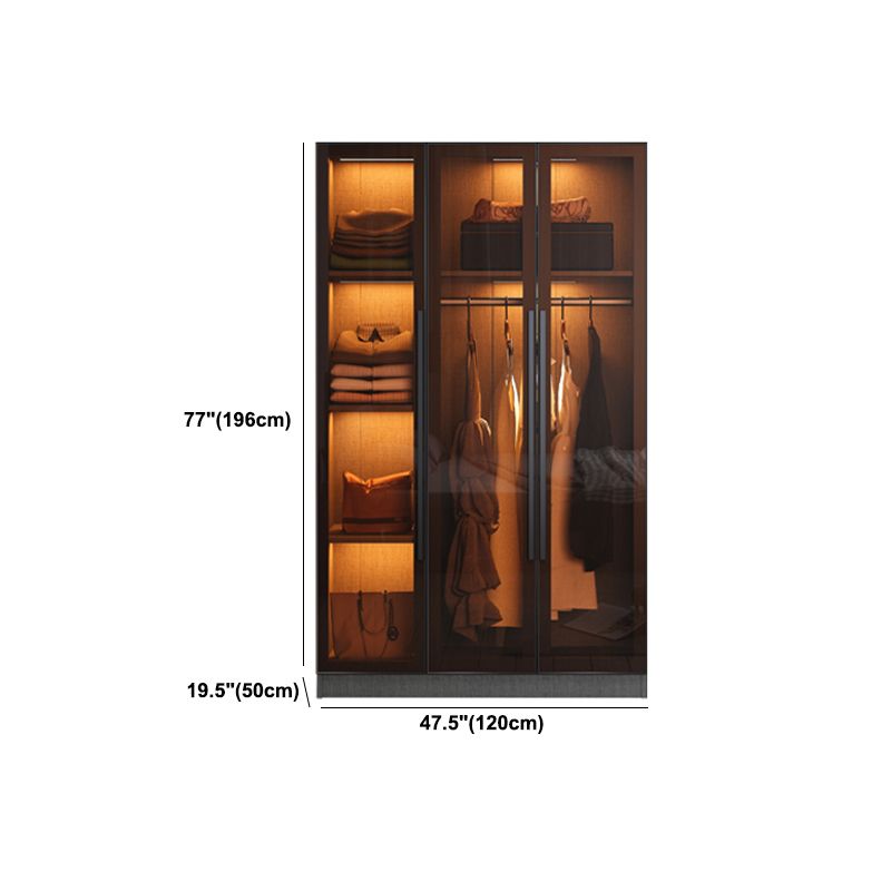 Contemporary Style Wardrobe Gray Wood Wardrobe Closet with Shelves