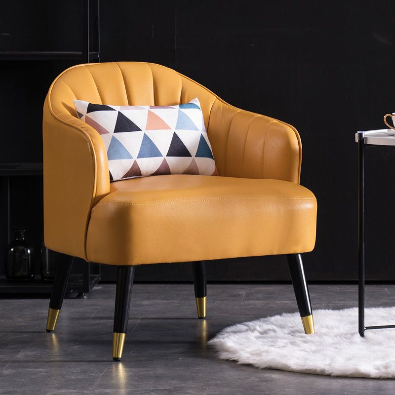 Faux Leather 24.8"Wide Sloped Arms Solid Color Barrel Chair with Basic Four Legs