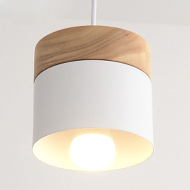 Modern Minimalist Wooden Top Pendant Light Metal Macarons 1-Light Pendant Lighting