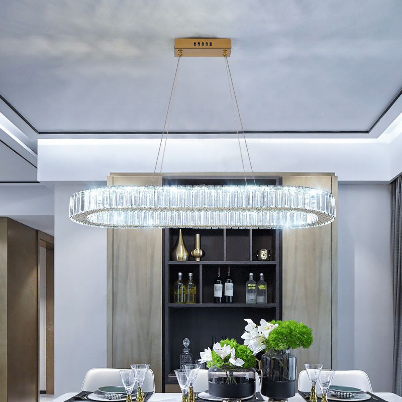 Contemporary Island Lighting Oval Crystal 1 Light Island Ceiling Light