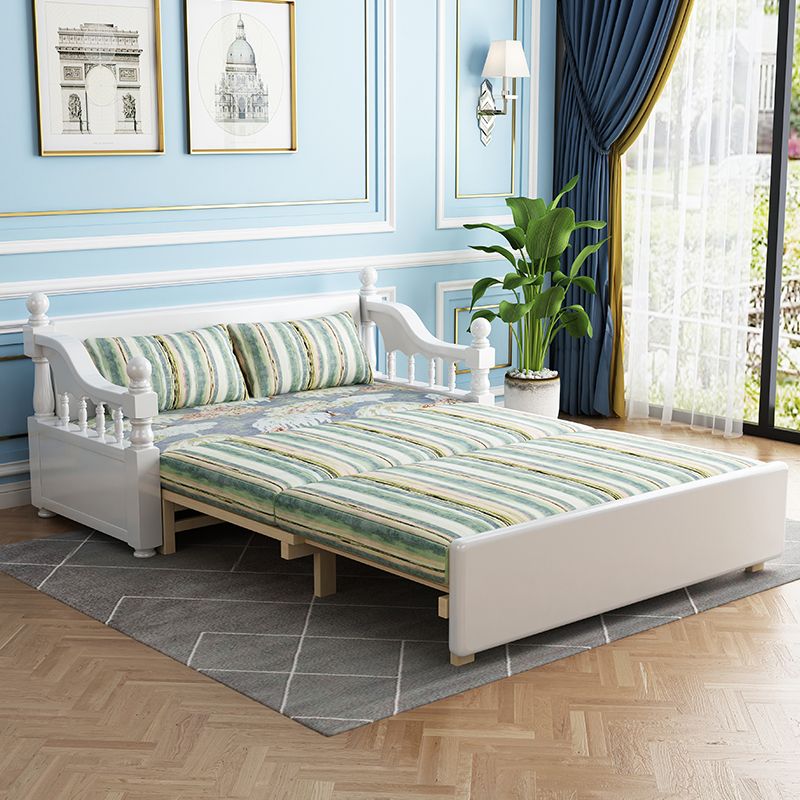 Contemporary Foldable Sleeper Sofa Green Linen Sofa Bed with Upholstered