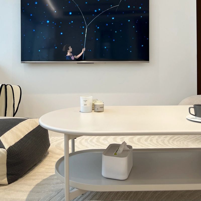 4 Legs Coffee Cocktail Table Wooden Oval Coffee or End Table with Shelf