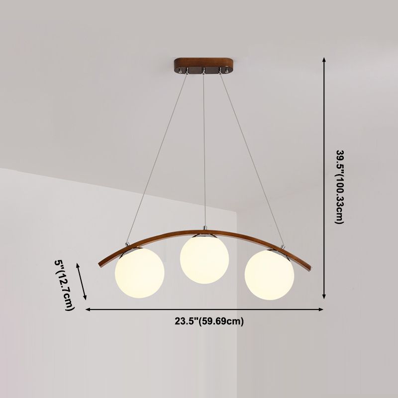 Modern Wooden Island Light Round Glass Shade Chandelier Light Fixture for Dining Room