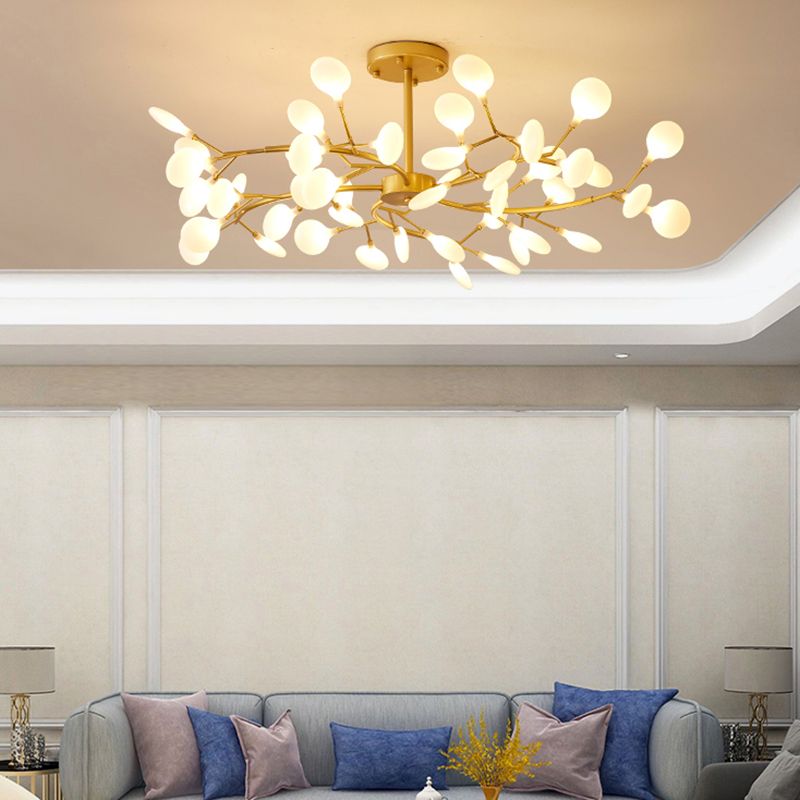 Postmodern Leaf Hanging Light Metal Living Room LED Chandelier Pendant Light in Brass