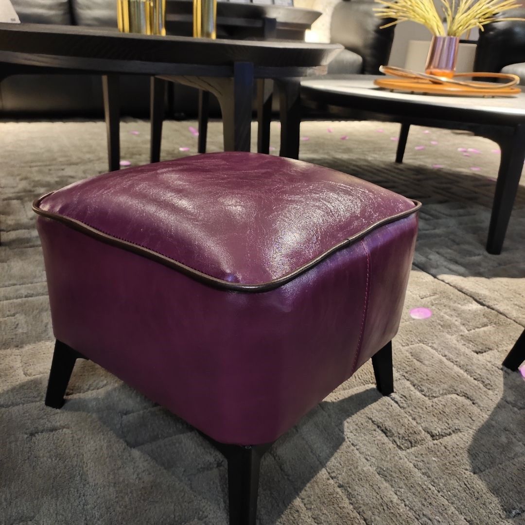 Mid-Century Modern Pouf Ottoman Faux Leather Upholstered Square Ottoman with Chair Legs