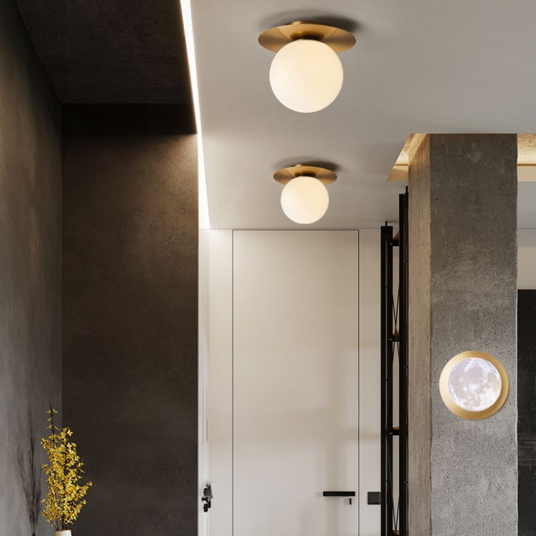 Glass Brass Massimale Light in Modern Concise Style Iron Globe Flush Mount for Corridor