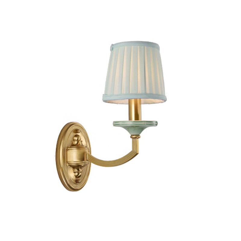 Rustic Pleated Drum Wall Mount Light Countryside 1/2-Head Living Room Sconce Lamp in Brass