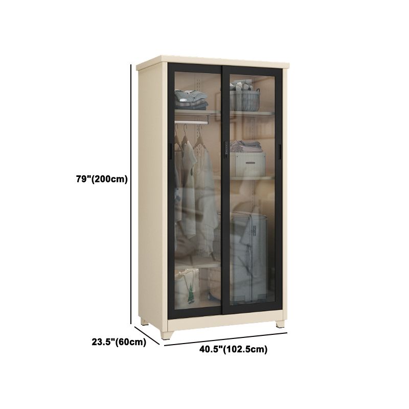 Contemporary Style 1-Door Wardrobe Glass Wardrobe Closet with Shelves