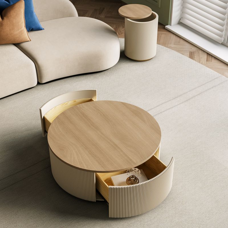 Modern Round Coffee Table Solid Wood Nesting Coffee Table Set