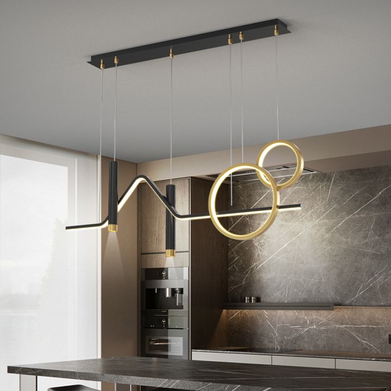 Luce a ciondolo a Linear Isola LED in ferro battuto in moderna luce gel di silice in stile di lusso in nero e oro