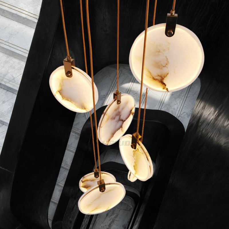 Lámpara colgante de piedra de forma colgante de 1 luz de estilo moderno en blanco
