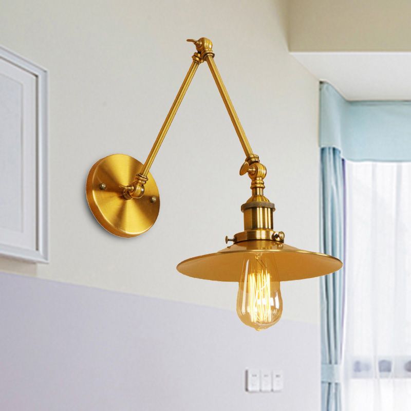 Vintage Stylish Saucer Wall Sconce 1 Light Metallic Wall Mount Light with Swing Arm in Brass/Copper