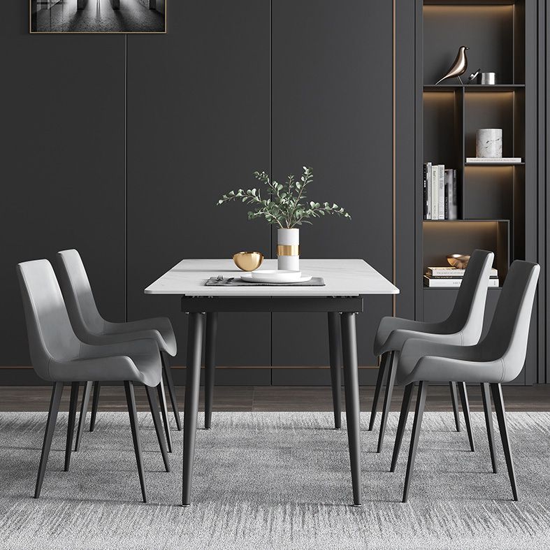 Rectangle Industrial Dining Room Table White Sintered Stone Table with 4 Black Legs