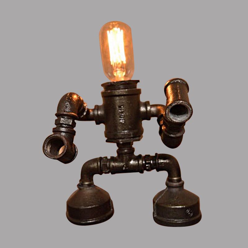 Exponierte Glühbirnenrestafel -Leuchte mit Roboter -Design Steampunk Metal 1 Hell Black Tischlampe