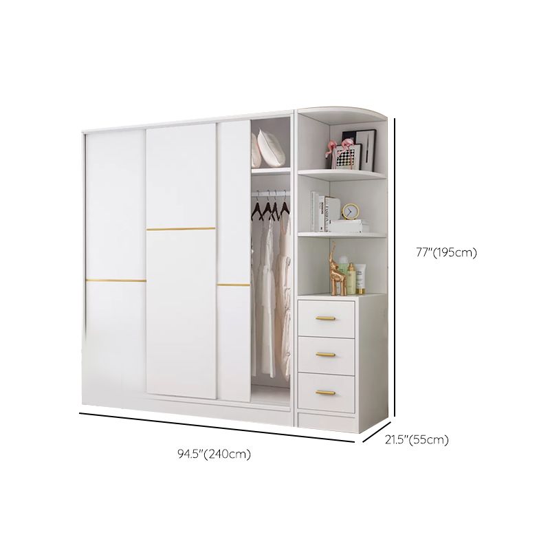 Contemporary White Wood Frame Wardrobe Freestanding Wardrobe with Soft Close Doors