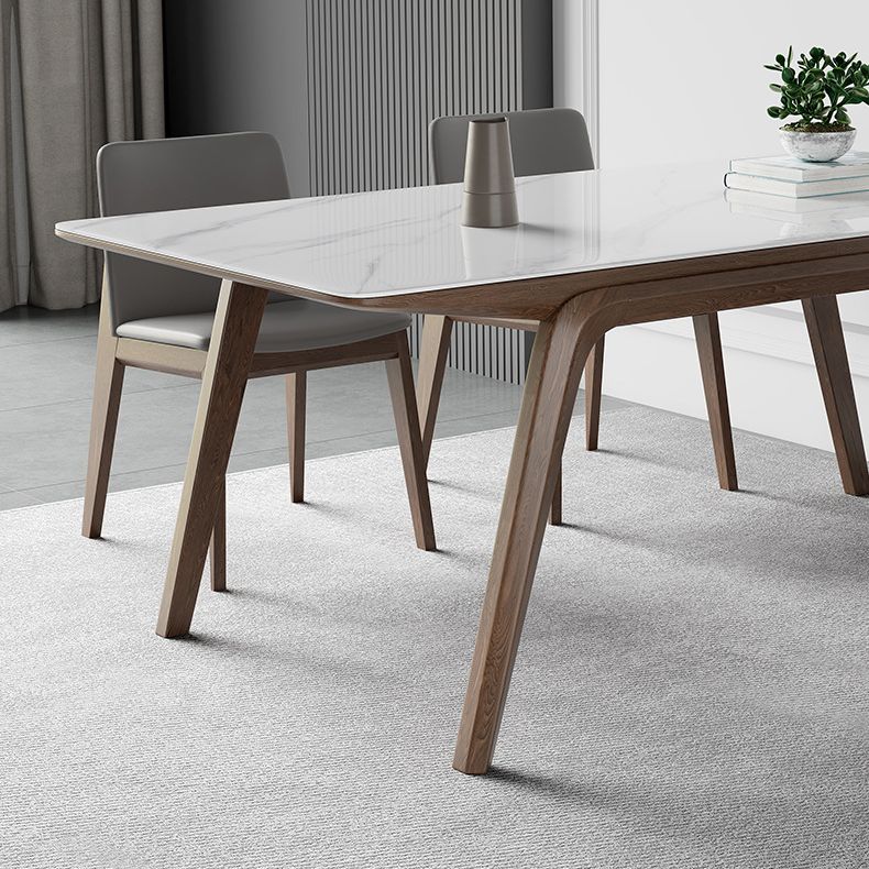 Modern Style Rectangle Table Sintered Stone Table with Wooden Legs for Home Use