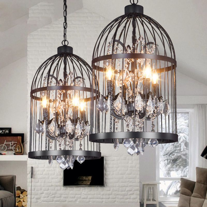 Birdcage Restaurant Ceiling Chandelier Farmhouse Crystal Suspension Pendant Light