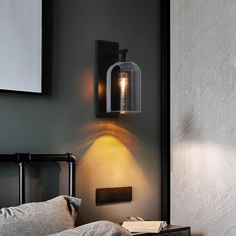 Glass Black Wall Lamp in Modern Concise Style Wrought Iron Bell Wall Light for Bedroom