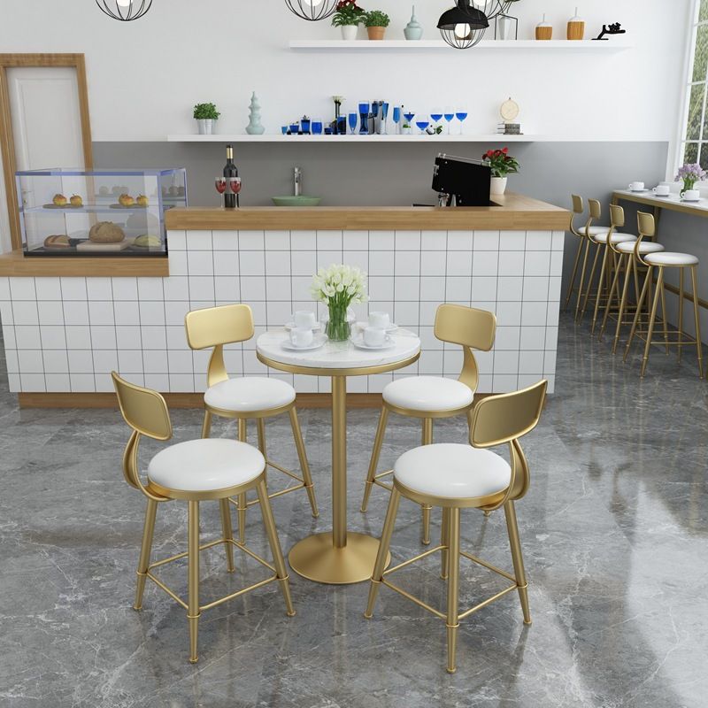 Glam Bar Table in Metal Pedestal Faux Marble Top Bar Dining Table for Small Places