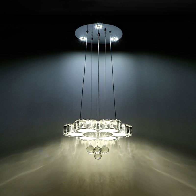LED Clear Crystal Kronleuchter Licht Minimalismus Chrom Blumenraum Esszimmer Hängende Lampe