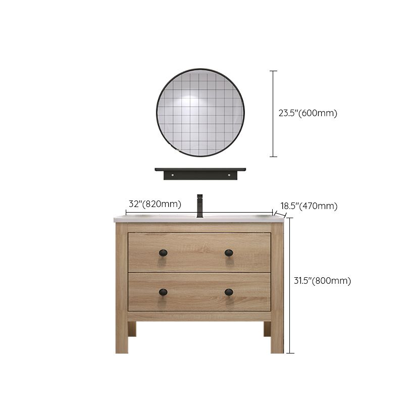 Wood Frame Vanity Mirror Freestanding Single Sink Scratch Resistant Vanity with Drawers