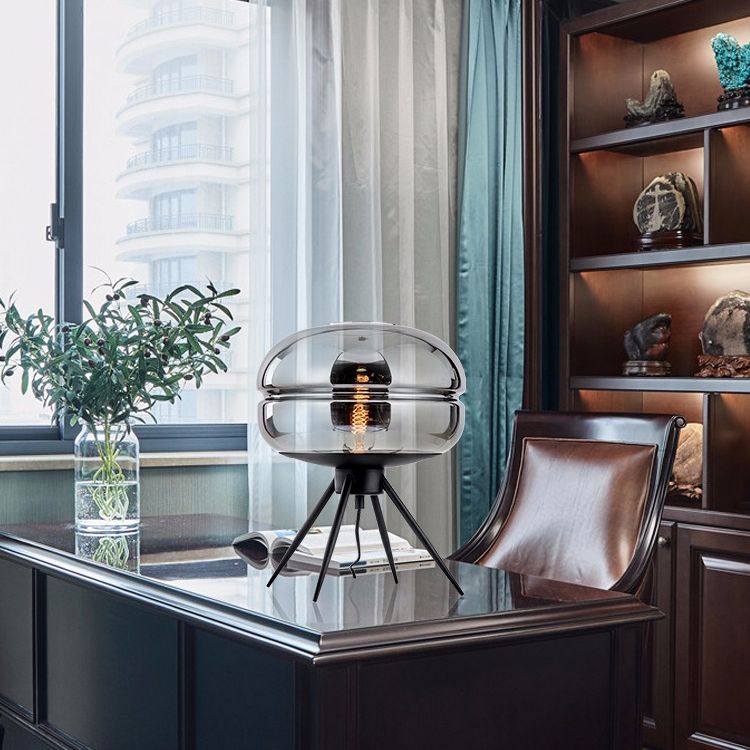 Black Drum Indoor Table Lamp in Modern Creative Style Wrought Iron Table Light with Glass Shade