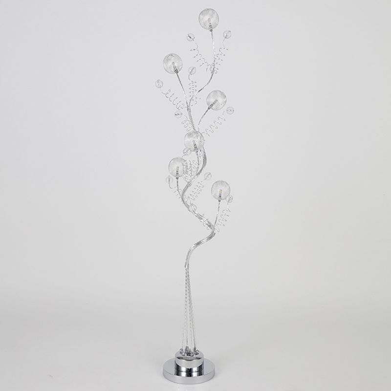 Forma de árbol de aluminio iluminación de aluminio sala de estar decorativa lámpara de lectura de piso LED con detalles de orbe en rosa/plata, luz cálida/blanca