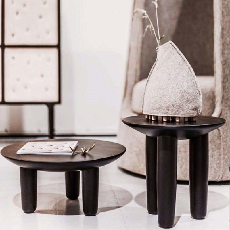 Black Finish Wood 3 Legs Cocktail Table 2-Piece Round Coffee Table Set