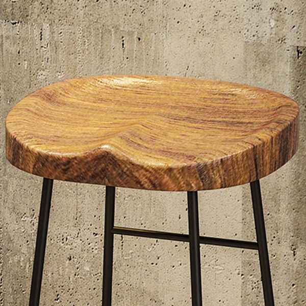 Black Iron Bar Stool Industrial Style Wood Backless Counter Stool with Saddle Seat