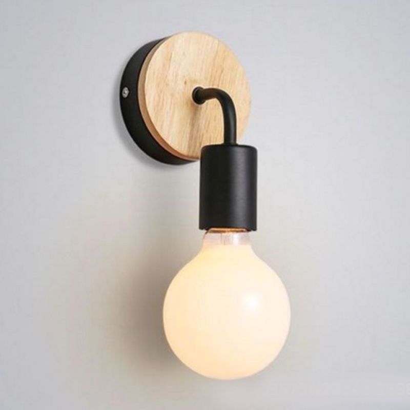 Nordic Style Blub Shape Mirror Light Single Light Wall Lamp with Wood for Bedroom