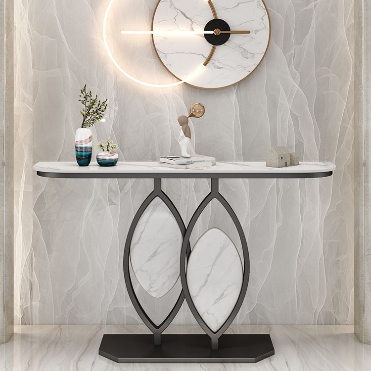 Scratch Resistant,11.81" W x 31.49" H Stone Glam Half Moon Table for Hall